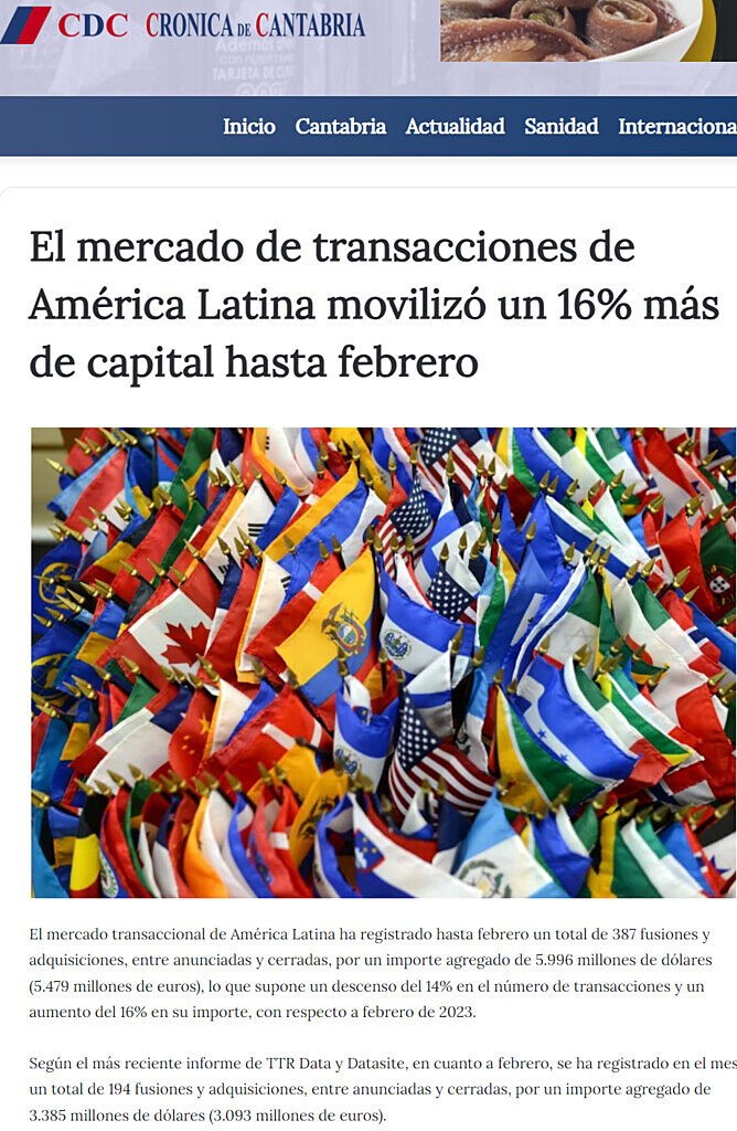 El mercado de transacciones de Amrica Latina moviliz un 16% ms de capital hasta febrero